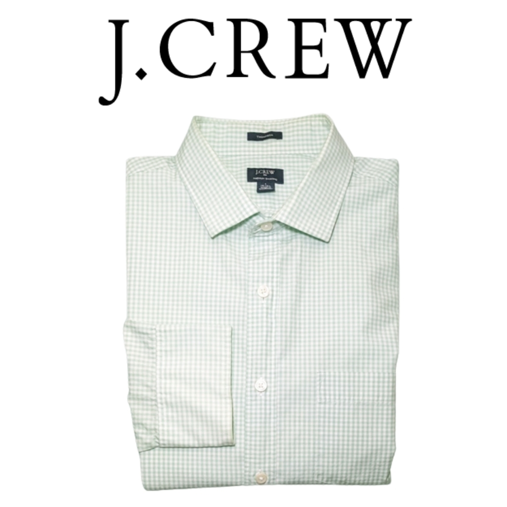 J. CREW Thompson Mint Green Gingham Dress Shirt 16 -16 1/2